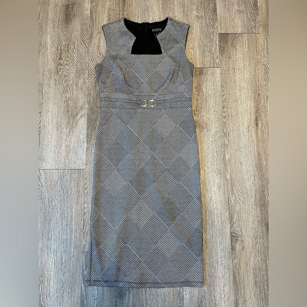 Enfocus Studio Black and Gray Plaid Midi Dress